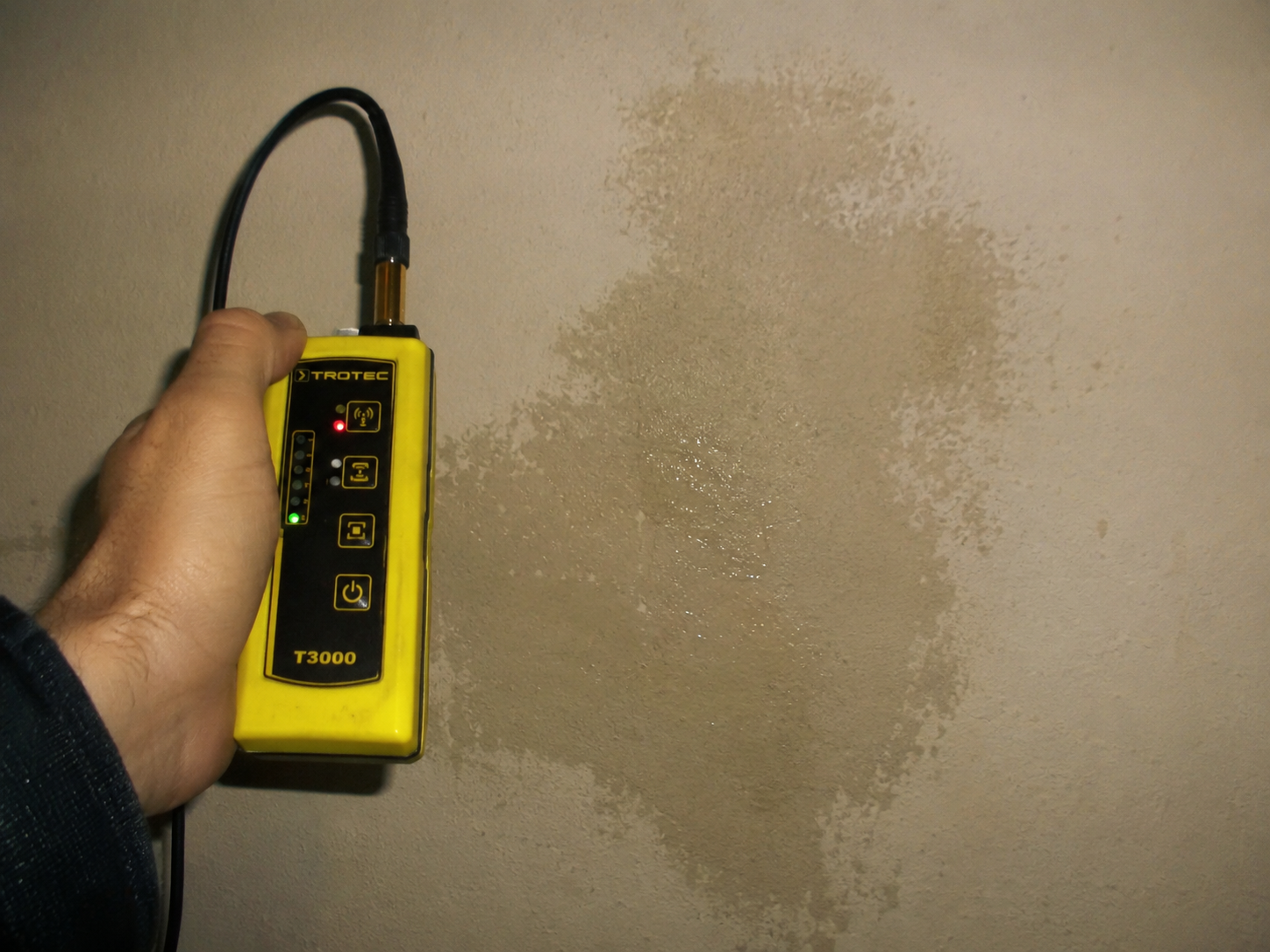 Leckortung an einer feuchten Wand mit elektronischem Ortungsgerät
